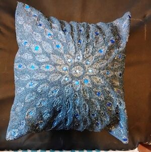Blue Beaded Decorative Pillow Cover Set
